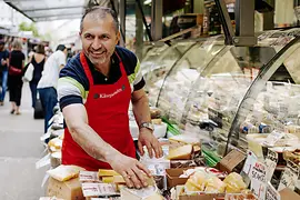 Cheese stall at Brunnenmarkt 