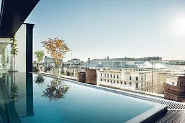 Rooftop pool for hotel guests and club members, view over Vienna