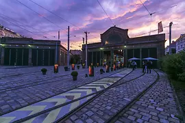 Forecourt & entrance at dusk