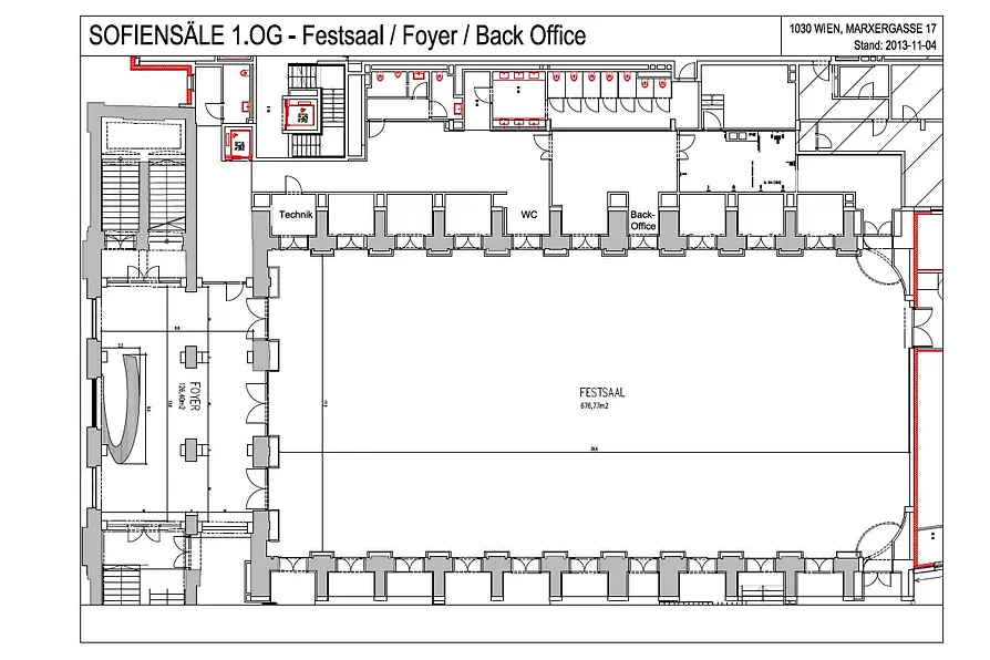 Sofiensäle Plan Festsaal und Foyer 1. OG