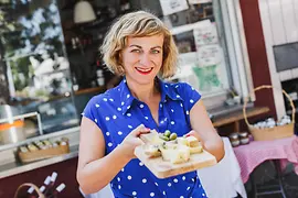 Woman with cheese plate