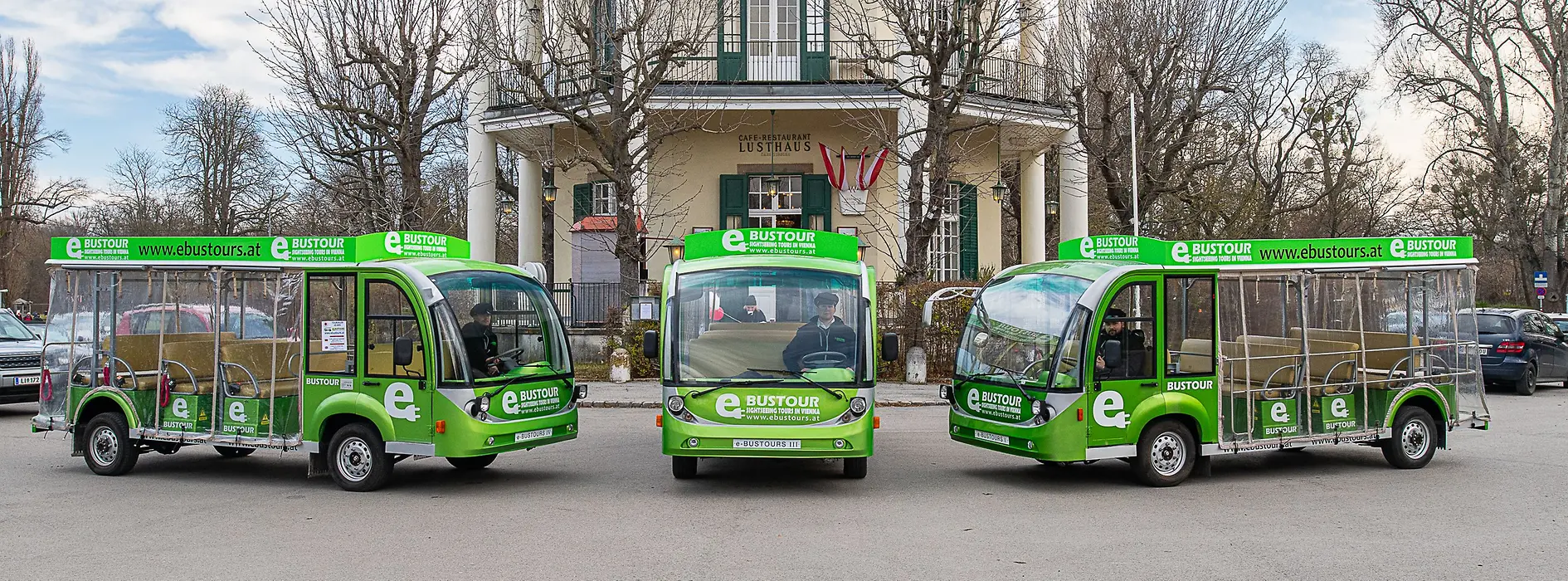 Three busses in front of Viennese Lusthaus