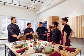 Group in kitchen