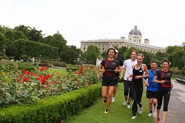 Group in park jogging