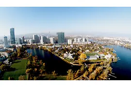  UniCredit Center am Kaiserwasser aerial view with skyline