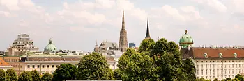 View over Vienna and St. Stephen's Cathedral from the terrace at the Parliament