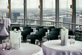 Donauturm Innenterrasse with seating and cocktail tables