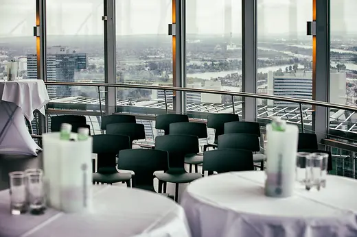 Donauturm Innenterrasse with seating and cocktail tables