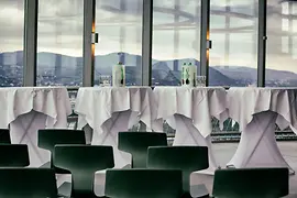 Donauturm Innenterrasse with seating and cocktail tables