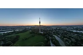 Panoramic view of the Danube Tower with Vienna in the background