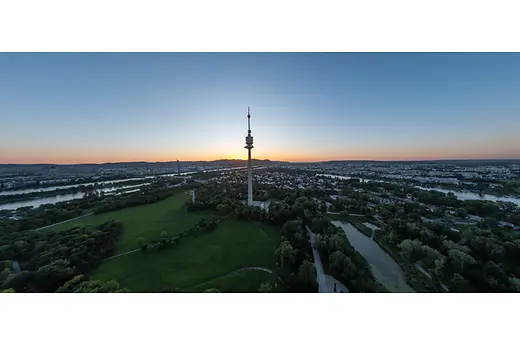 Panoramic view of the Danube Tower with Vienna in the background
