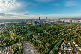 View of the Donauturm in Vienna from above