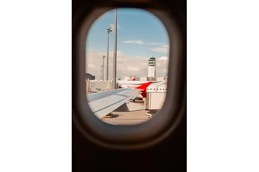 View of Vienna Airport from the airplane window
