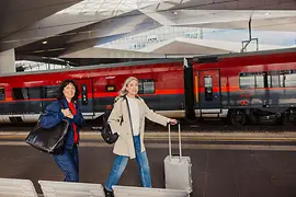 Women with luggage on the platform