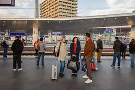 People at the platform of Vienna Main Station