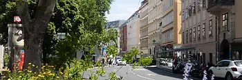 Straßenszene mit Begrünung an der Margaretenstraße in Wien
